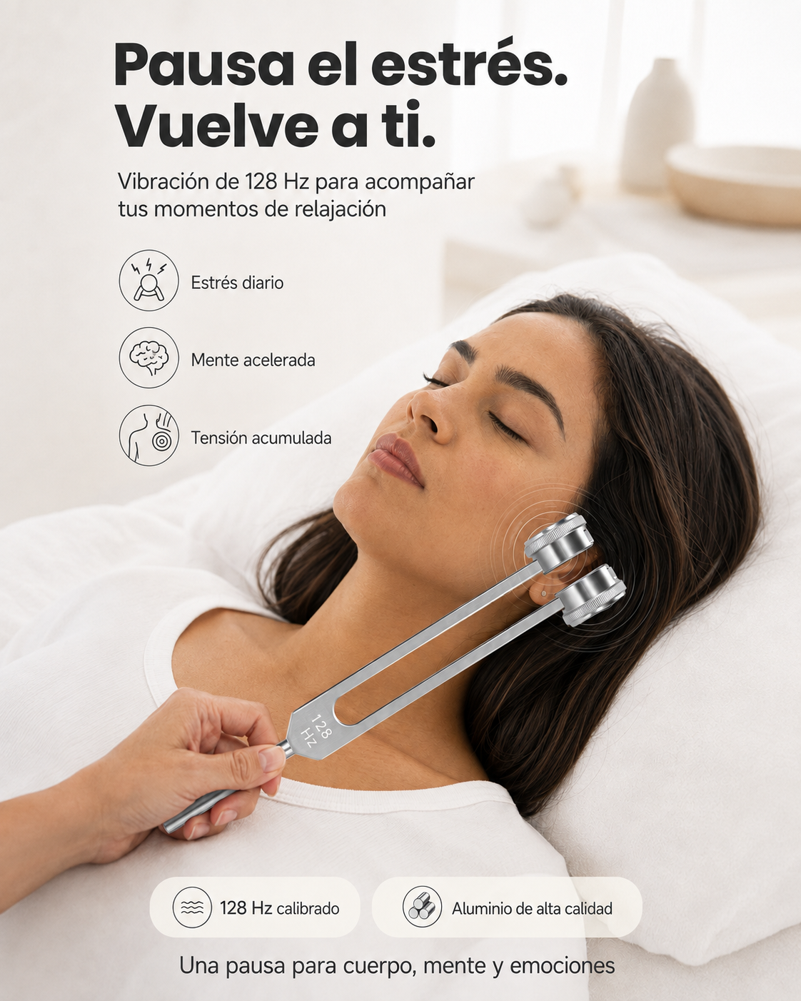 Diapasón Terapéutico 128Hz Sonido Relajación Vibración