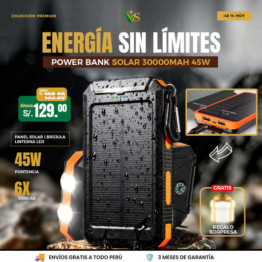 Power Bank Solar 30000mAh 45W | Nunca Sin Batería ⚡