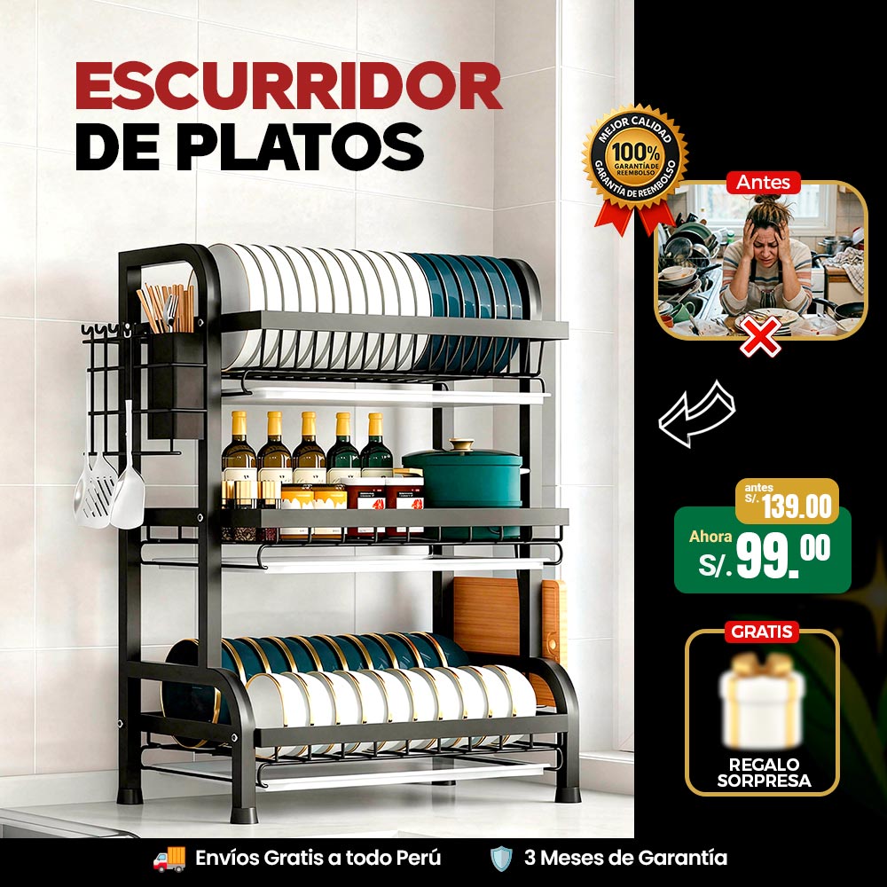 Escurridor de platos de 3 niveles + Regalo 🎁