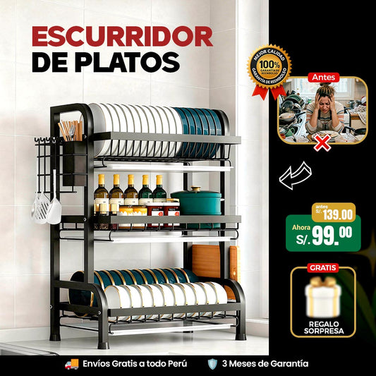 Escurridor de platos de 3 niveles + Regalo 🎁