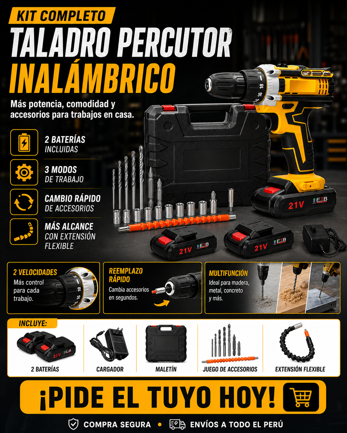 Taladro Percutor + Doble Batería 🎁